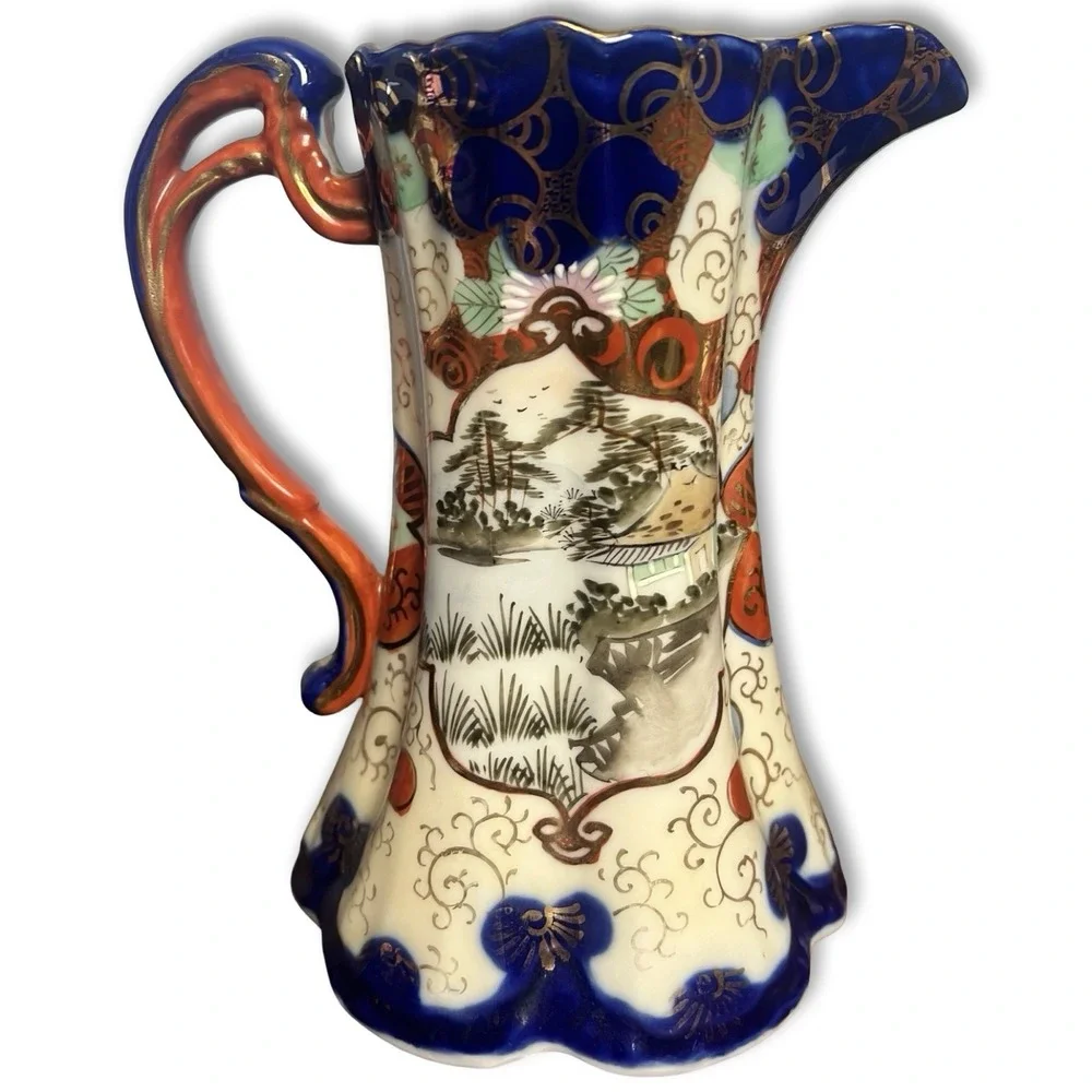 Antique‎ Japanese Imari Meiji Ewer Pitcher Chinoiserie Figures No Lid Blue Red